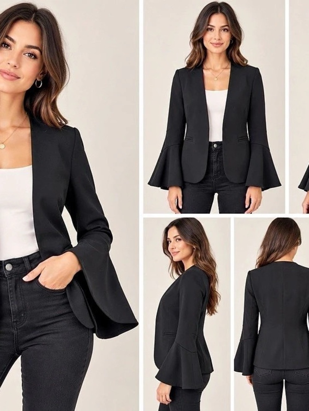 FORE Black Bell Sleeve Blazer Jacket Size S Statement Workwear